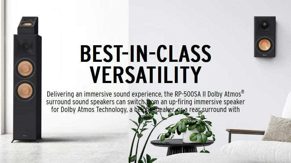 Delivering an immersive sound experience, the RP-500SA II Dolby Atmos surround sound speakers can switch from an up-firing immersive speaker for Dolby Atmos technology, a height speaker, or a rear surround with ease. 